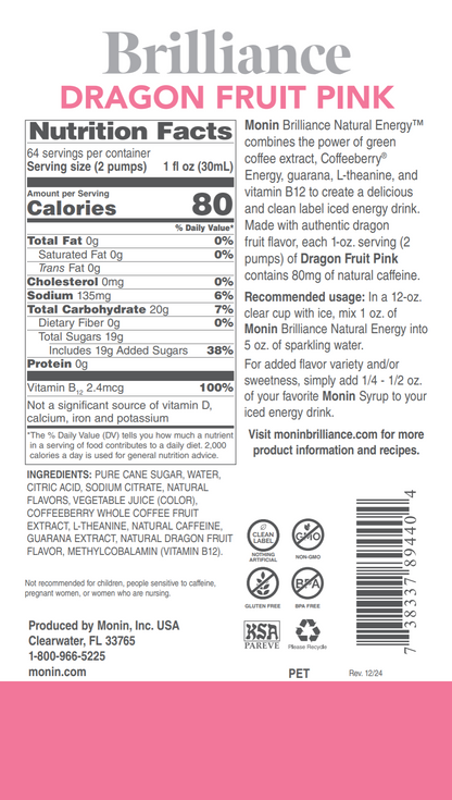 Dragon Fruit Rosa Brilliance Natural Energy Monin